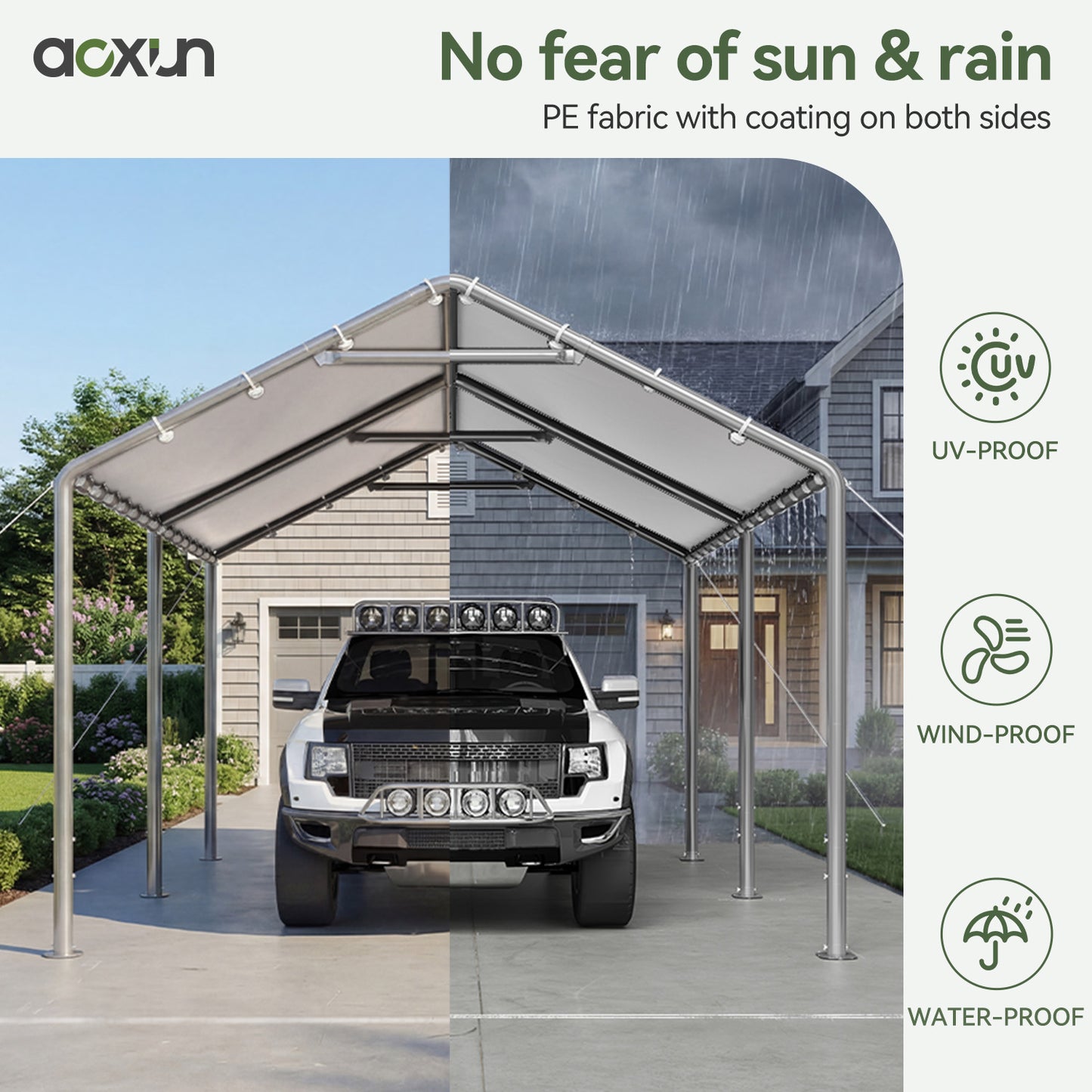 Aoxun 10x20 FT Carport Heavy Duty Car Canopy for Cars, Boats, Trucks, Outdoor Carport Shelter Portable Garage with Reinforced Frame, White