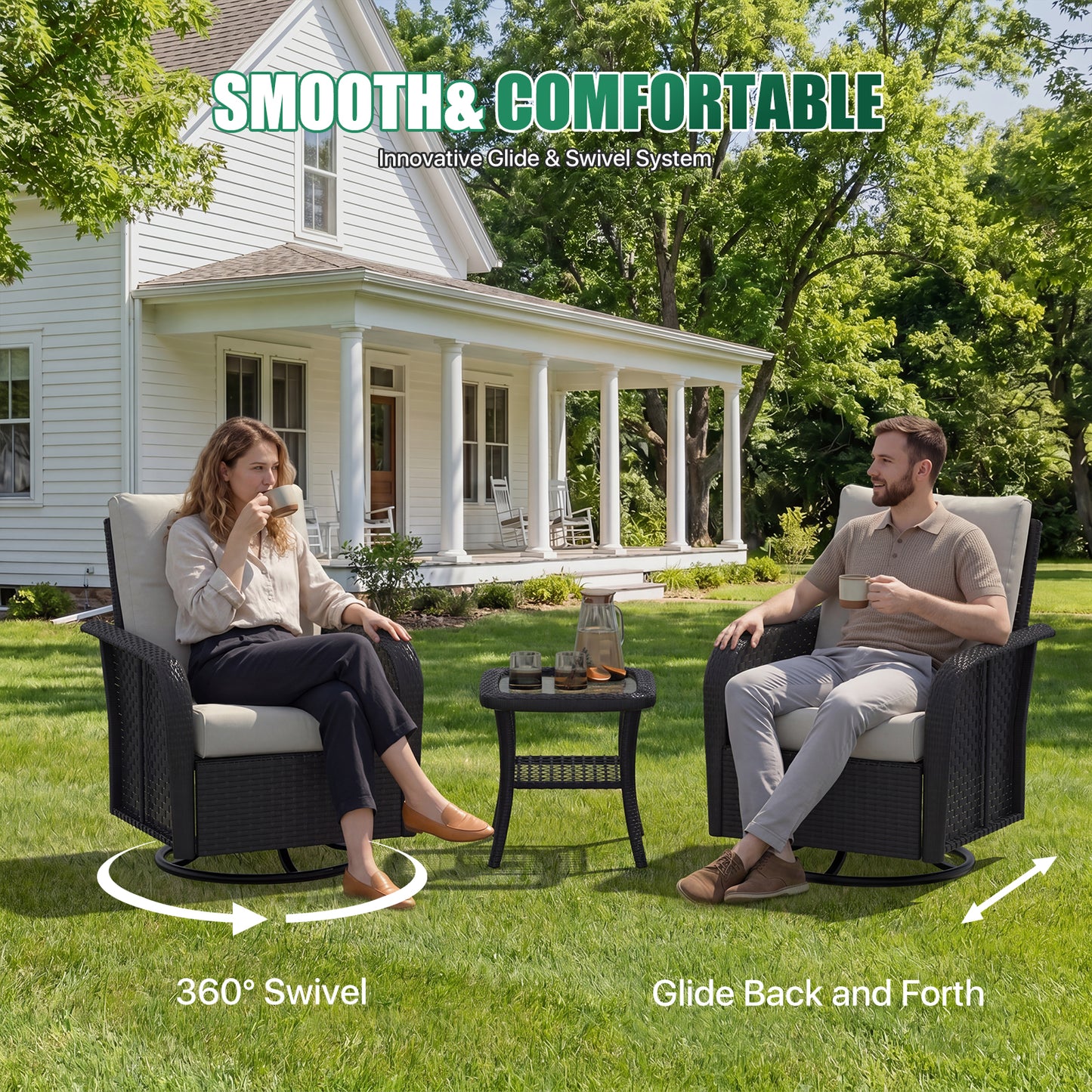 Clouddwell 10 Pieces Outdoor Patio Furniture Set, Rattan Wicker Sectional Swivel Rocker Chairs Sets with Fire Pit