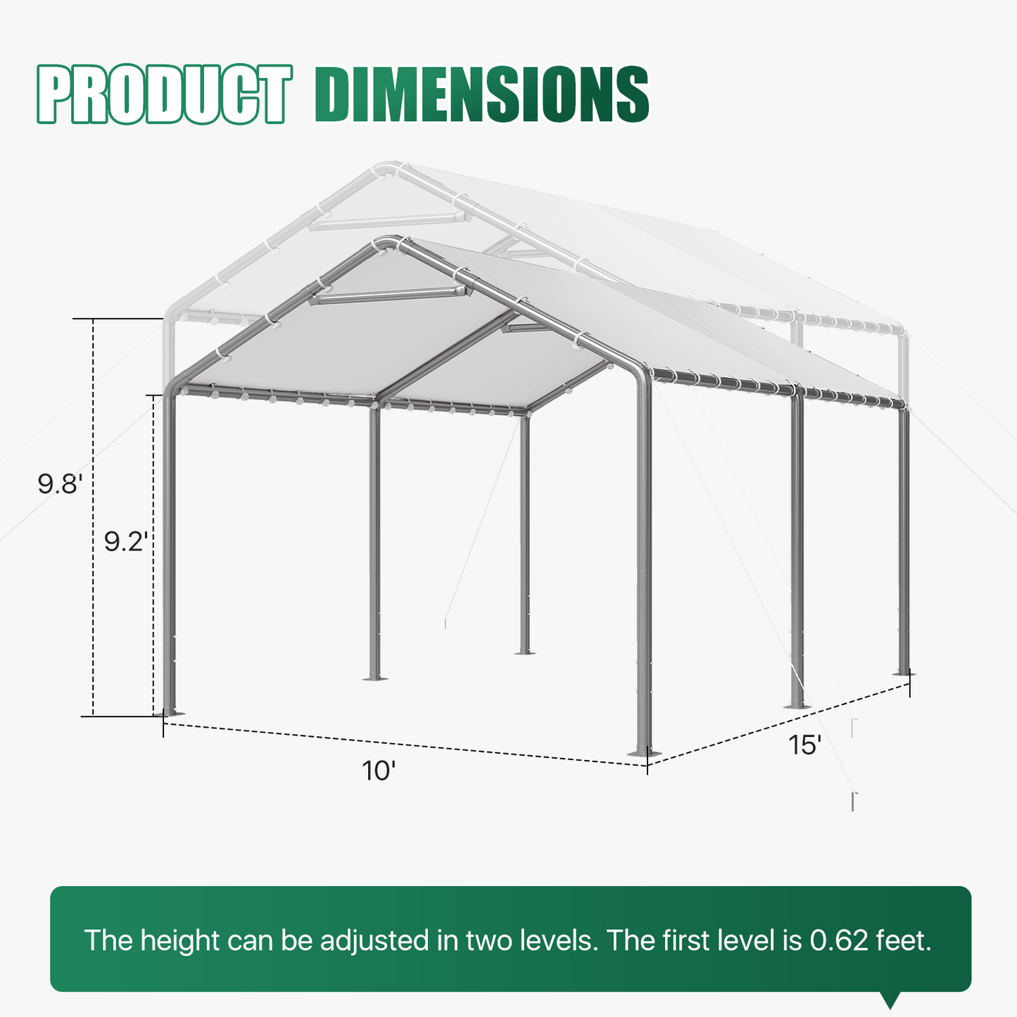 10x15 Ft Heavy Duty Carport, Portable Carport with Waterproof UV Resistant&Galvanized Steel Frame, Outdoor Car Canopy Shelter for Vehicle, Truck, Boat & Party Tent, White