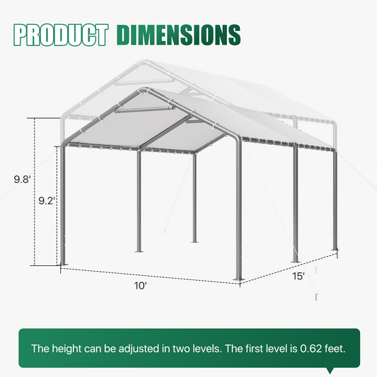 10x15 Ft Heavy Duty Carport, Portable Carport with Waterproof UV Resistant&Galvanized Steel Frame, Outdoor Car Canopy Shelter for Vehicle, Truck, Boat & Party Tent, White