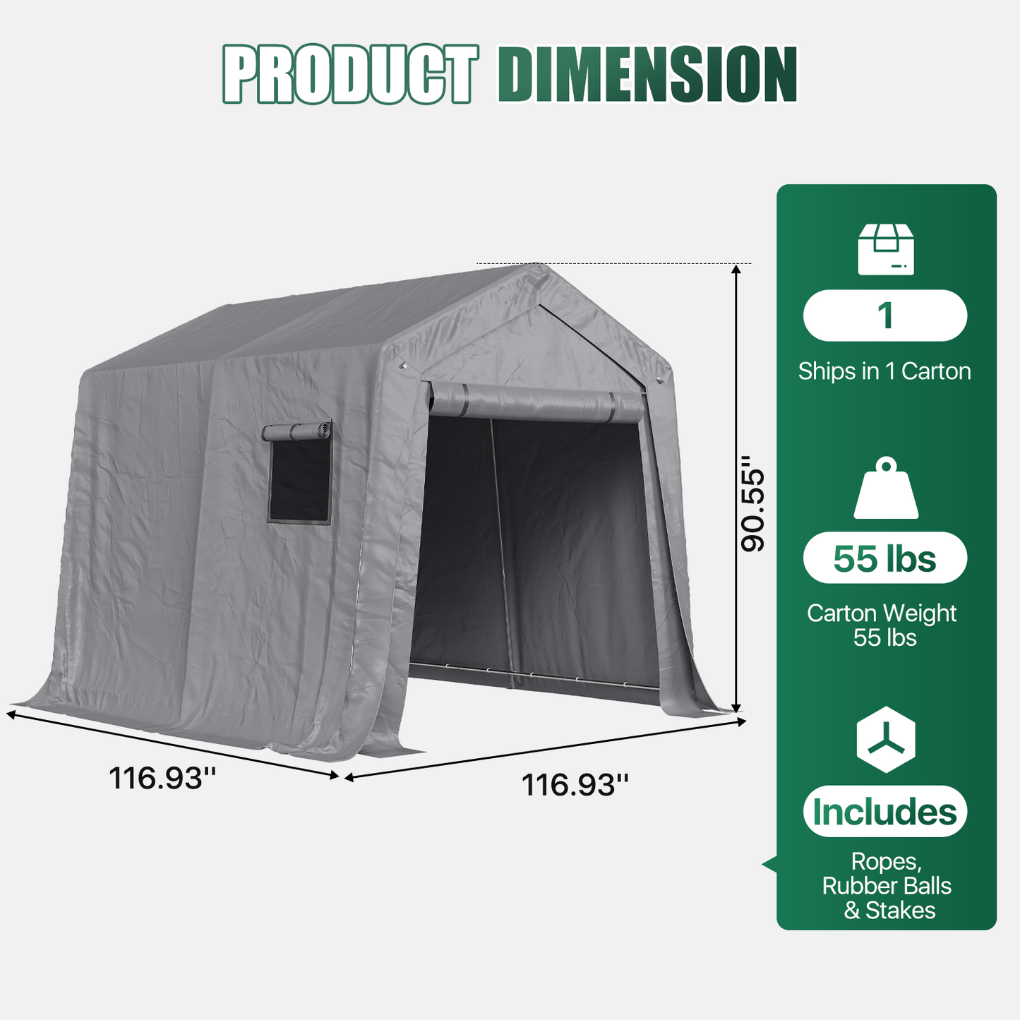 Clouddwell 10x10 FT Outdoor Carport Shed Tent with Roll-Up Mesh Windows & Reinforced Frame, Portable Storage Shed for Patio Furniture & Equipment Storage, Gray