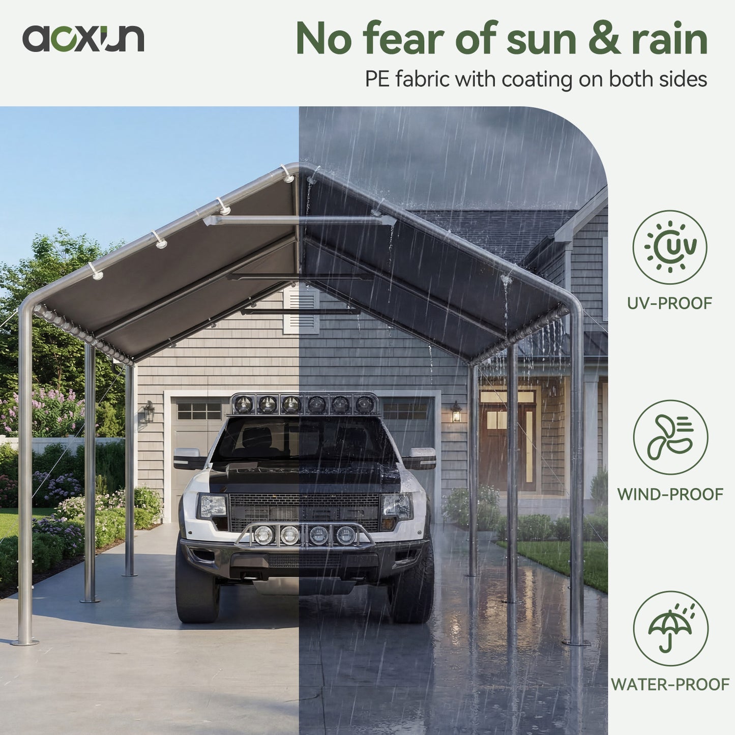 Aoxun 10x20 FT Carport Heavy Duty Car Canopy for Cars, Boats, Trucks, Outdoor Carport Shelter Portable Garage with Reinforced Frame, Gray