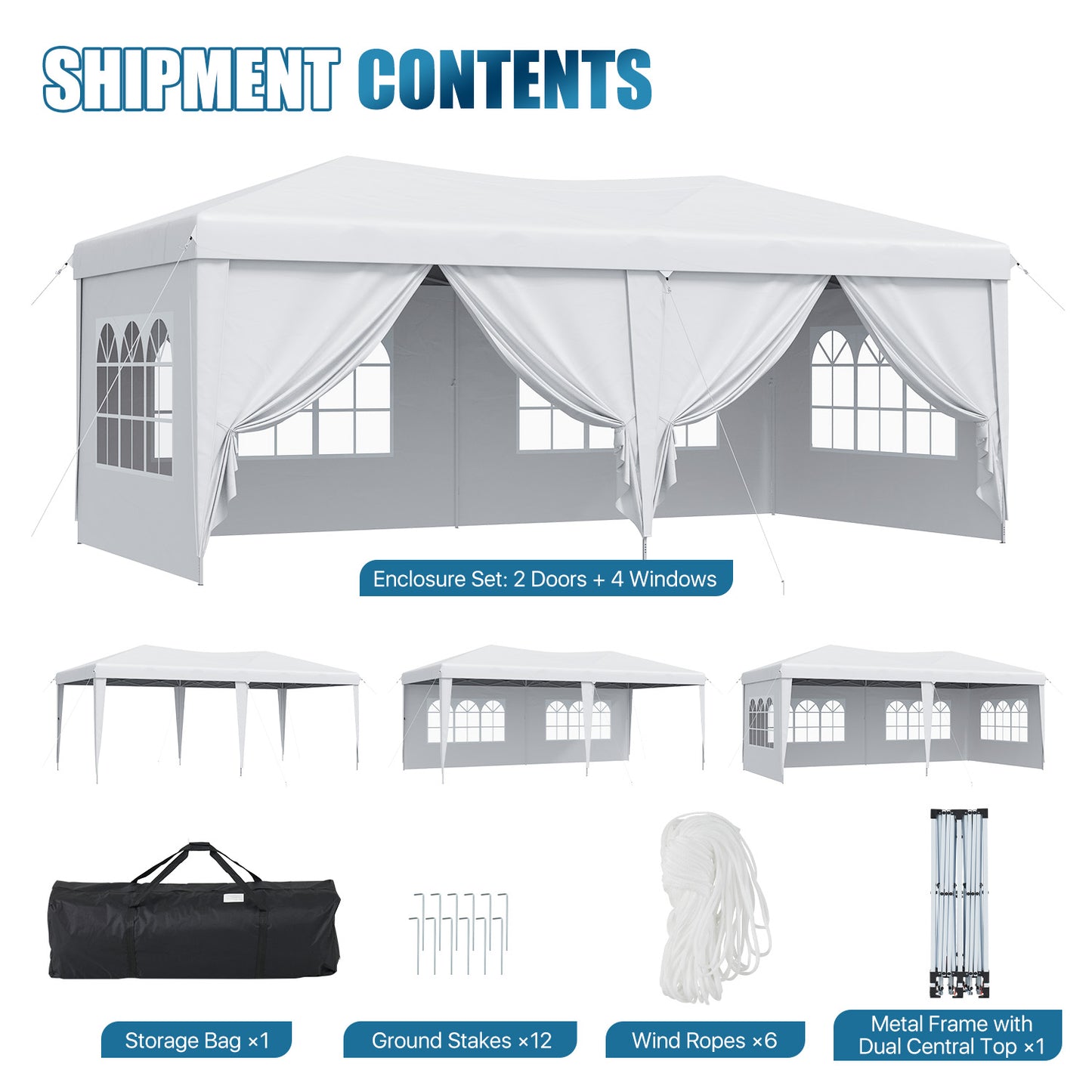 Sunmthink 10x20 Pop Up Canopy Tent, Waterproof Party Tent with 6 Removable Sidewalls, 3-Level Height Adjustable Event Tent, Instant Shelter for Wedding, Party, Commercial & Market Events,White