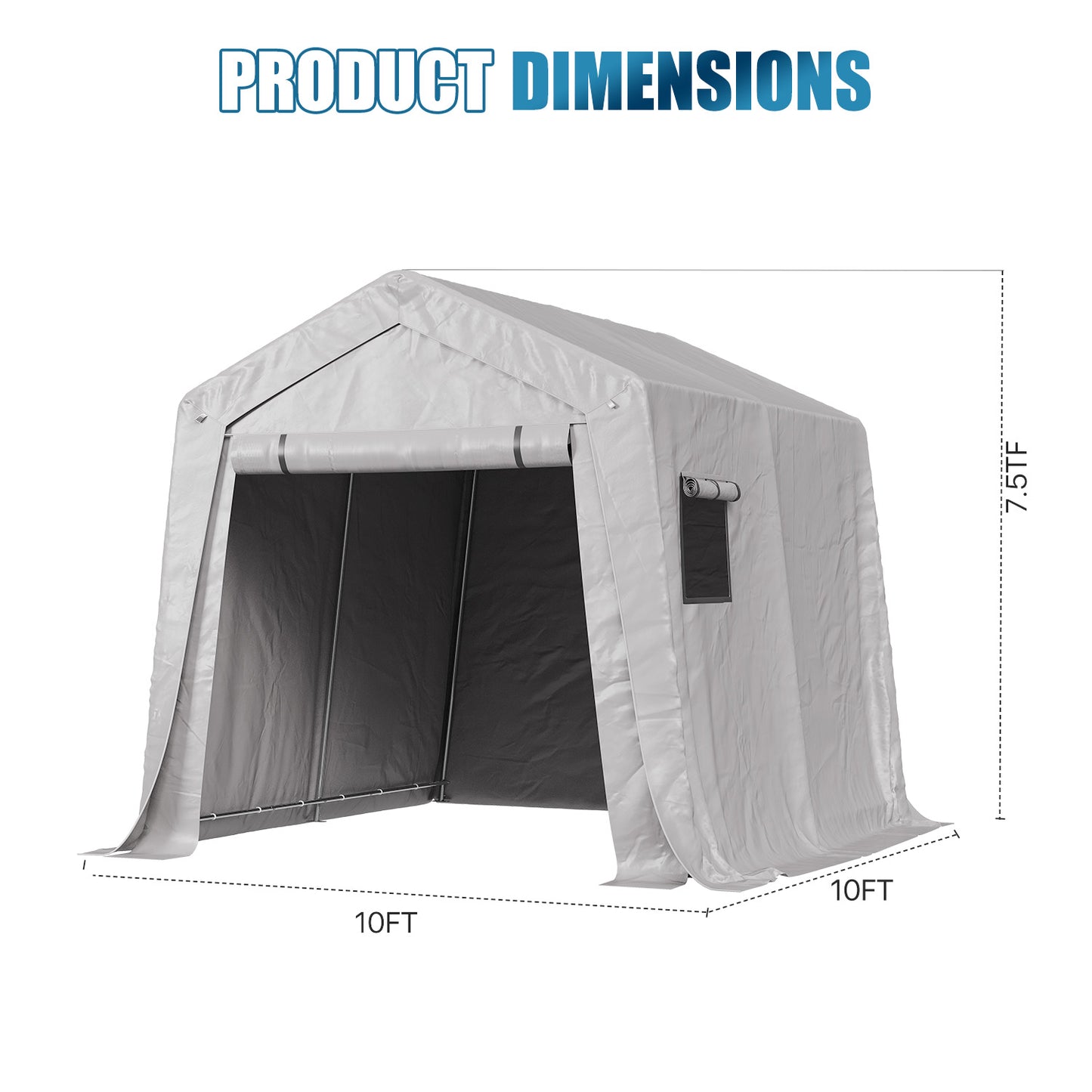 Sunmthink 10x10 FT Outdoor Carport Shed, Portable Storage Sheds with Roll-Up Door & Window, Waterproof Storage Tent with Galvanized Steel Frame for Bike, Motorcycle, Lawn Equipment