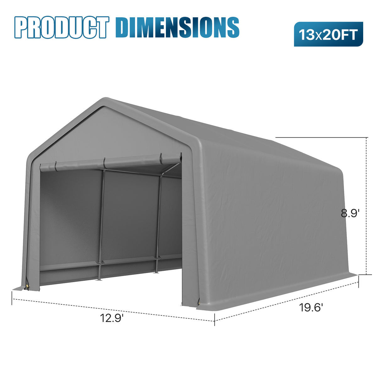 Sunmthink 13x20 FT Outdoor Carport Shed, Portable Storage Sheds with Roll-Up Door, Waterproof Storage Tent with Galvanized Steel Frame & Durable Tarp Cover for Cars, Boats, Trucks and Tools Storage