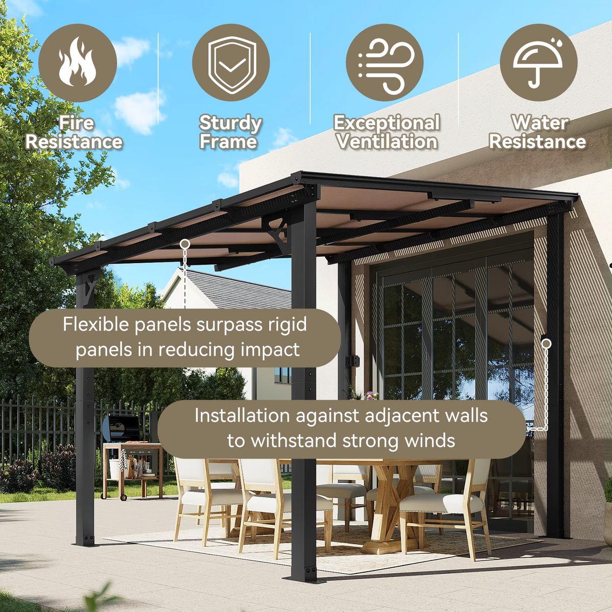 Aoxun 8' x 10' Gazebo for Patio, Large Wall-Mounted Heavy Duty Awnings, Gazebo Pergola with Sloped Roof, for Backyard, Deck, Patio