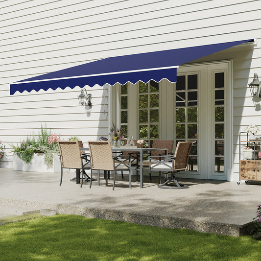 Aoxun Manual Retractable Awning 12x10 FT, Outdoor Patio Sun Shade Canopy with Crank Handle, Waterproof PA Coated Polyester Fabric for Backyard, Deck & Window, Blue