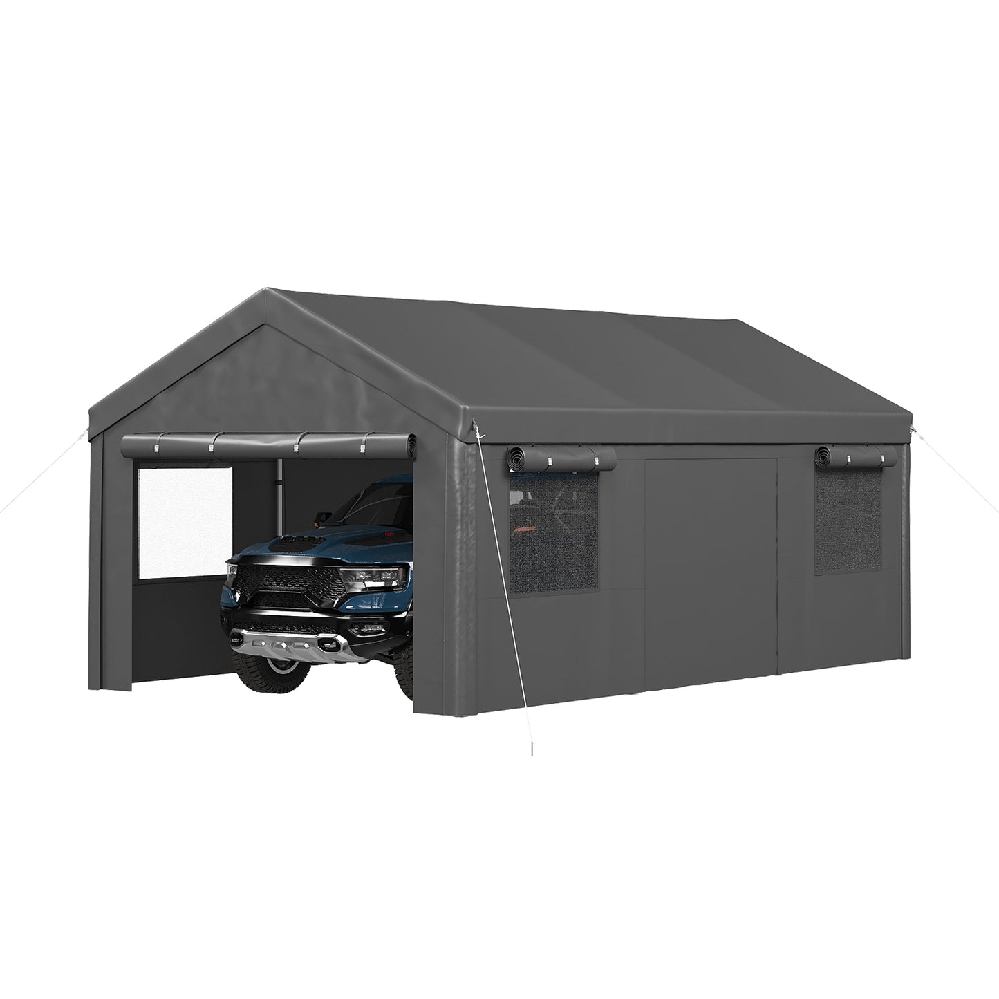 Clouddwell 12x20 Heavy Duty Carport Canopy Portable Garage, Portable Carport with Roll-up Windows&Removable Sidewalls, Car Canopy for Car, Truck, SUV, Boat, Gray
