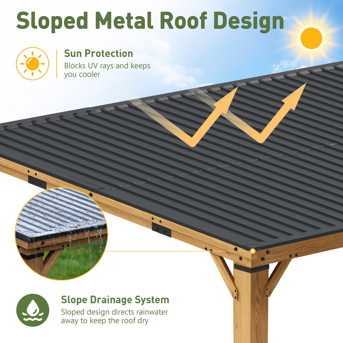Clouddwell 10' x 12' Wood Gazebo with Metal Roof, Outdoor Patio Pavilion for Backyard, Deck, Lawn & Garden