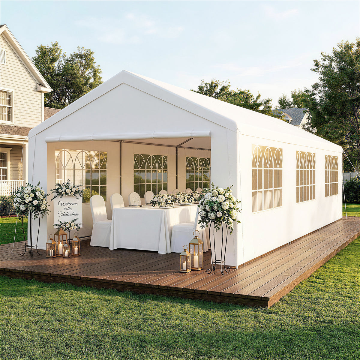 LazySunsets 10X30FT Heavy Duty Party Tent, Large Outdoor Wedding Tent with Removable Sidewalls & Sandbags, Commercial Wedding Large Tent,Carport, BBQ,UV 50+, Waterproof, White