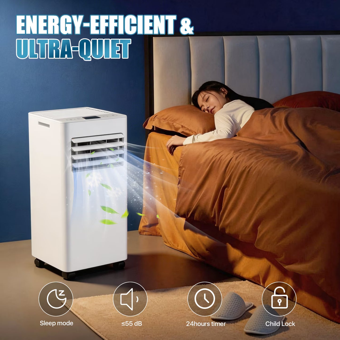 YardCache 10000 BTU Portable Air Conditioners, 4-1 Standing Smart Cooling AC with Remote Control, Cooling, Heating， Dehumidifier and Fan, Automatic Unit for Bedroom, Portable AC for Room Indoors