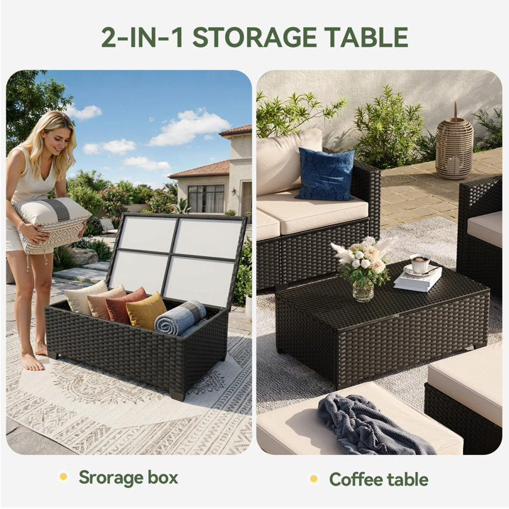ClouddWell 4 Seat Outdoor Patio Furniture Set, Patio Conversation Sets with Thick Waterproof Cushions & Storage Coffee Table(Beige)
