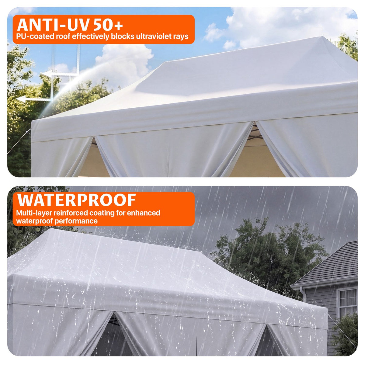 Dateyes 10x20 FT Pop Up Canopy Tent with 45mm Heavy Duty Steel Frame & 6 Sidewalls, Waterproof Outdoor Canopy, 3-Level Adjustable Height, Instant Party Tent with Roller Bag, White