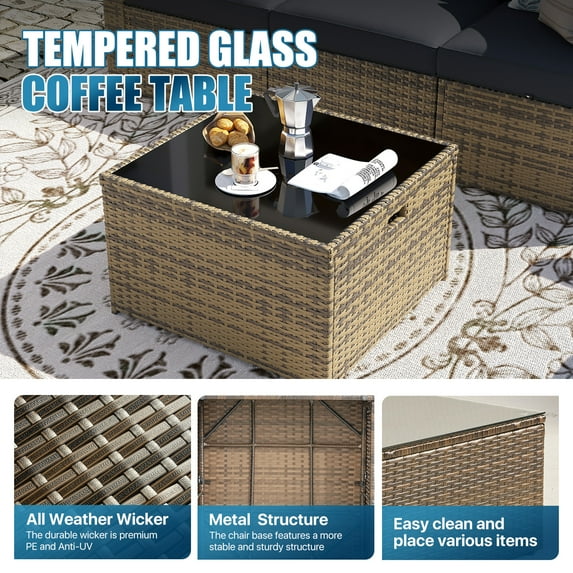 Sunmthink Patio Furniture Sets, 14-Piece Outdoor Patio Furniture with Thick Cushions, Wicker Outdoor Conversation Set and Waterproof Cover for Backyard, Poolside, Garden