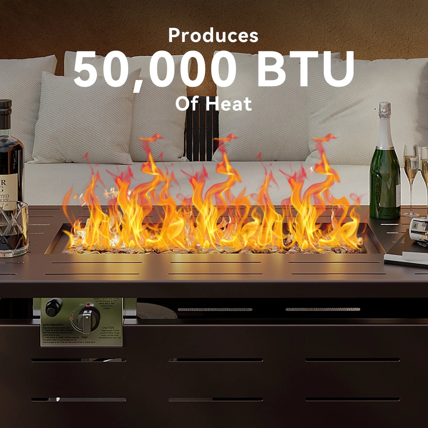 Sunmthink 40" Propane Fire Pit Table 50,000 BTU Steel Gas Fire Table with Waterproof Cover,Brown