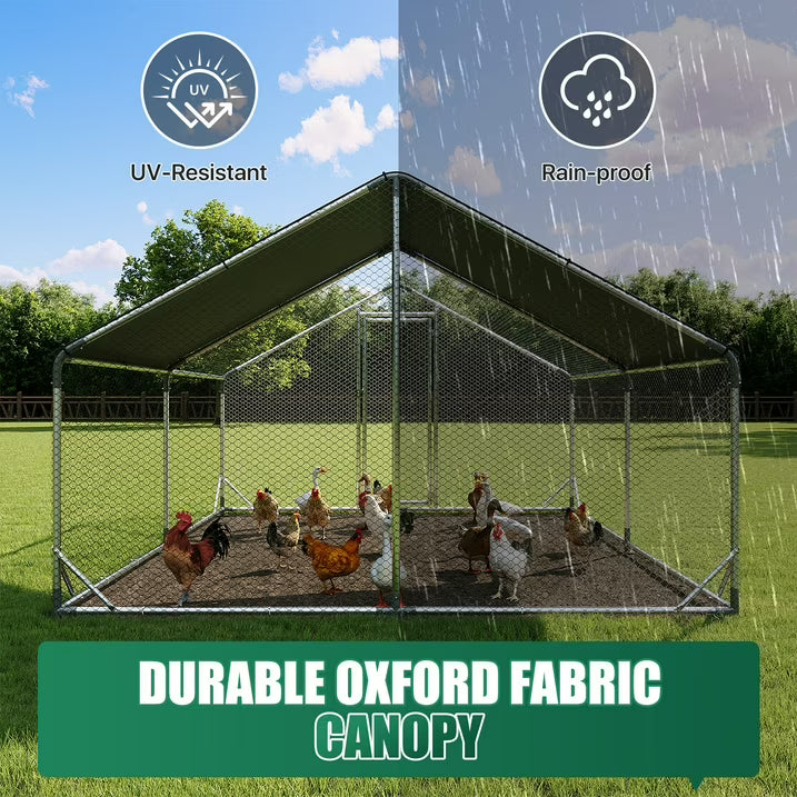Clouddwell 128 Sq Ft Large Walk-In Chicken Coop with Waterproof Spire Roof - Heavy-Duty Metal Outdoor Poultry Run & Duck House for 10-15 Chickens