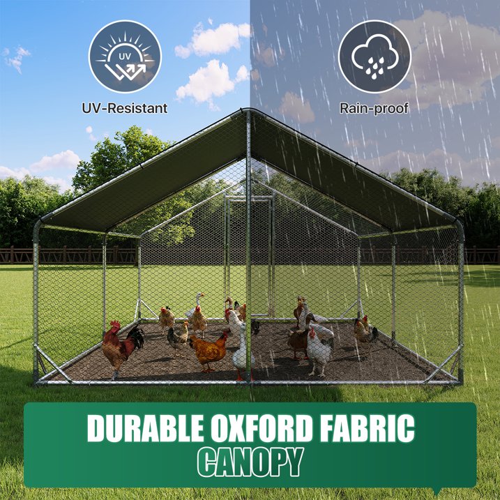 Clouddwell Large Metal Chicken Coop Duck House with Waterproof Spire Roof, Outdoor Poultry Walk-in Run Cage - 9.8' L x 13.1' W x 6.4' H