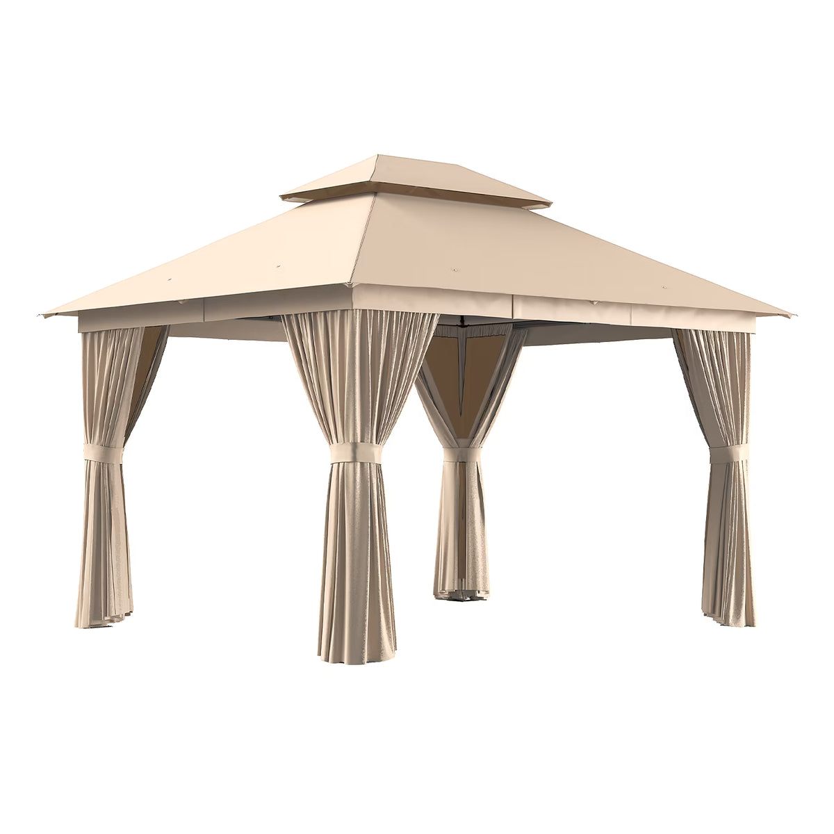 Dateyes 10x12 FT Outdoor Gazebo, Double Roof Patio Shelter with Netting Screens and Privacy Curtains, Heavy-Duty Weatherproof Canopy for Backyard, Deck, and Lawn, Beige