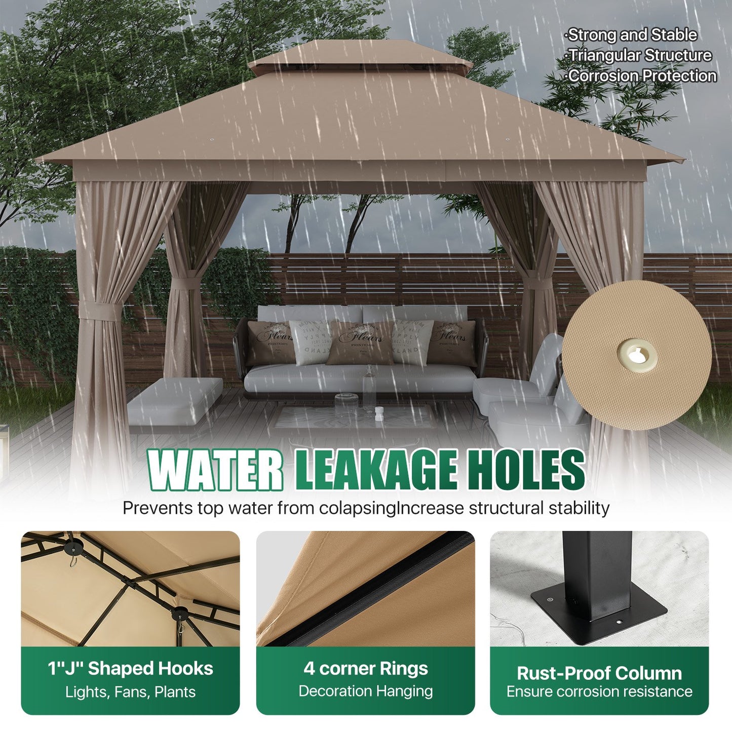 Clouddwell 10'x12' Patio Gazebo Double Roof Protection All-Weather Outdoor Shelter Features Insect Screens & Privacy Curtains Ideal for Backyard, Lawn, or Deck Events (Beige)