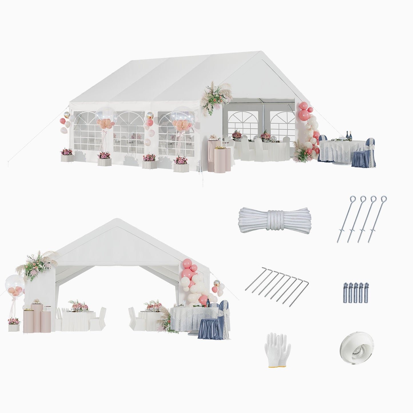 Dateyes Wedding & Event Tent, 20x20 FT White Canopy with Removable Sidewalls, Waterproof Party Tent for Outdoor Gatherings, BBQ, Birthday, Camping