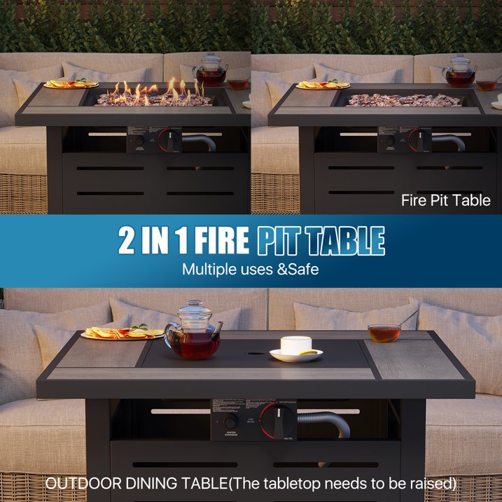 Sunmthink 28 Inch 50,000 BTU Fire Pit Table - Ceramic Tabletop with Lava Rocks & Lid