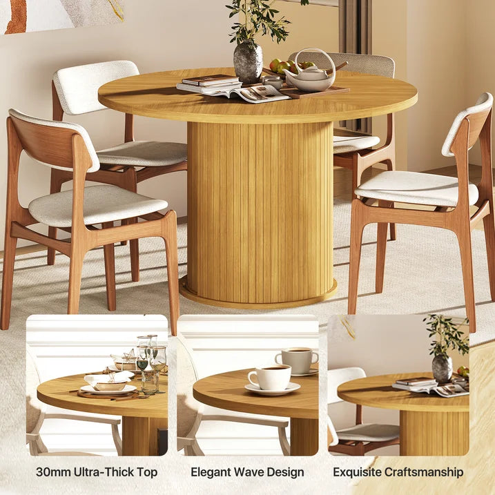 Sonegra 47“ Round Dining Table with Storage, Modern Fluted Circle Kitchen Table with 2-Layer Storage and Sliding Door, for Kitchen Living Room, Natural