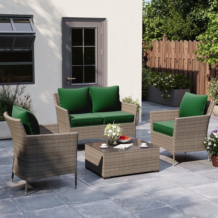 Clouddwell 4-Piece Premium Outdoor Cushion Set, 20x22x4 Inches High-Resilience Waterproof Cushions for 4-Seat Wicker Sectional(Green)