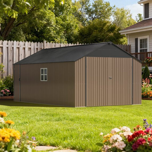 Clouddwell 12 x 20 FT Shed Outdoor Storage Shed with Double Hinged Large Door, Large Metal Storage Cabinet for Car Storage, Pool Storage, Bike Shed, Garden Tools, Patio Furniture, White