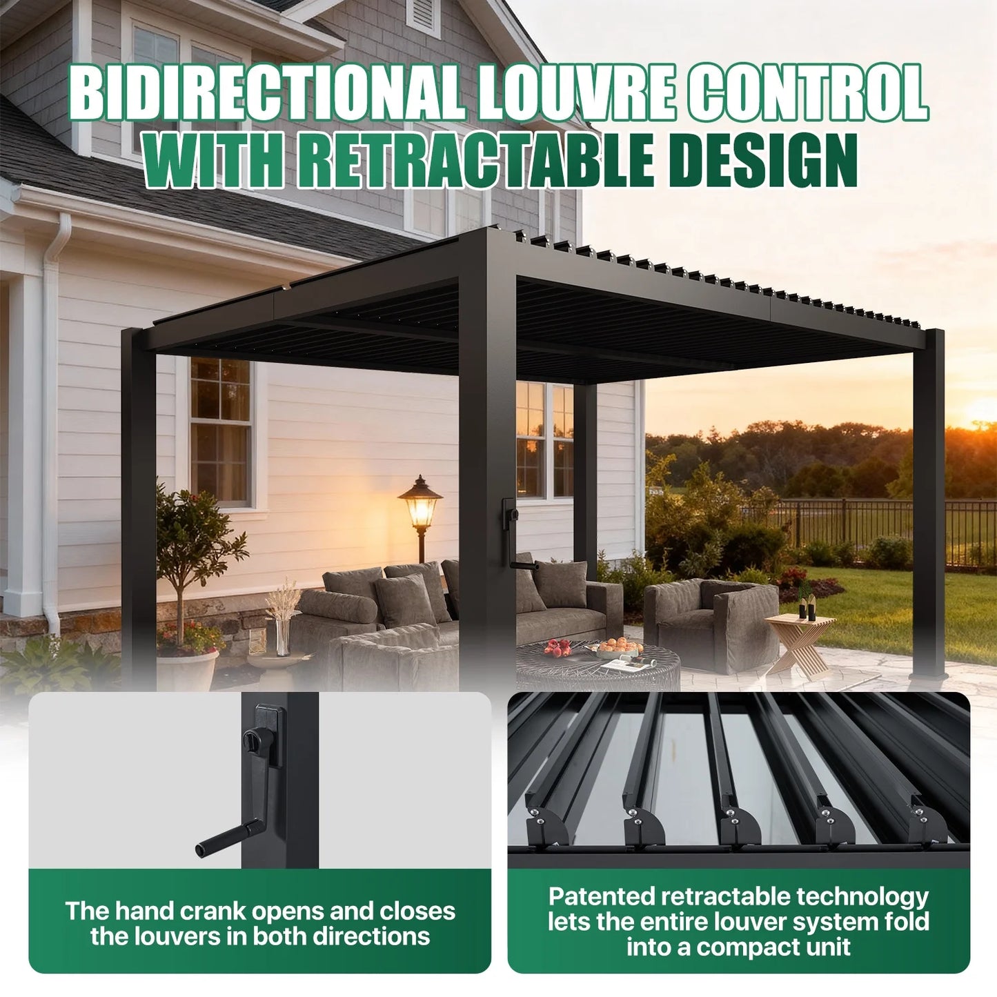 Clouddwell Louvered Pergola with Adjustable Top, 13'x10' Outdoor Metal Pergola, Gray, for Patio, Garden and Backyard