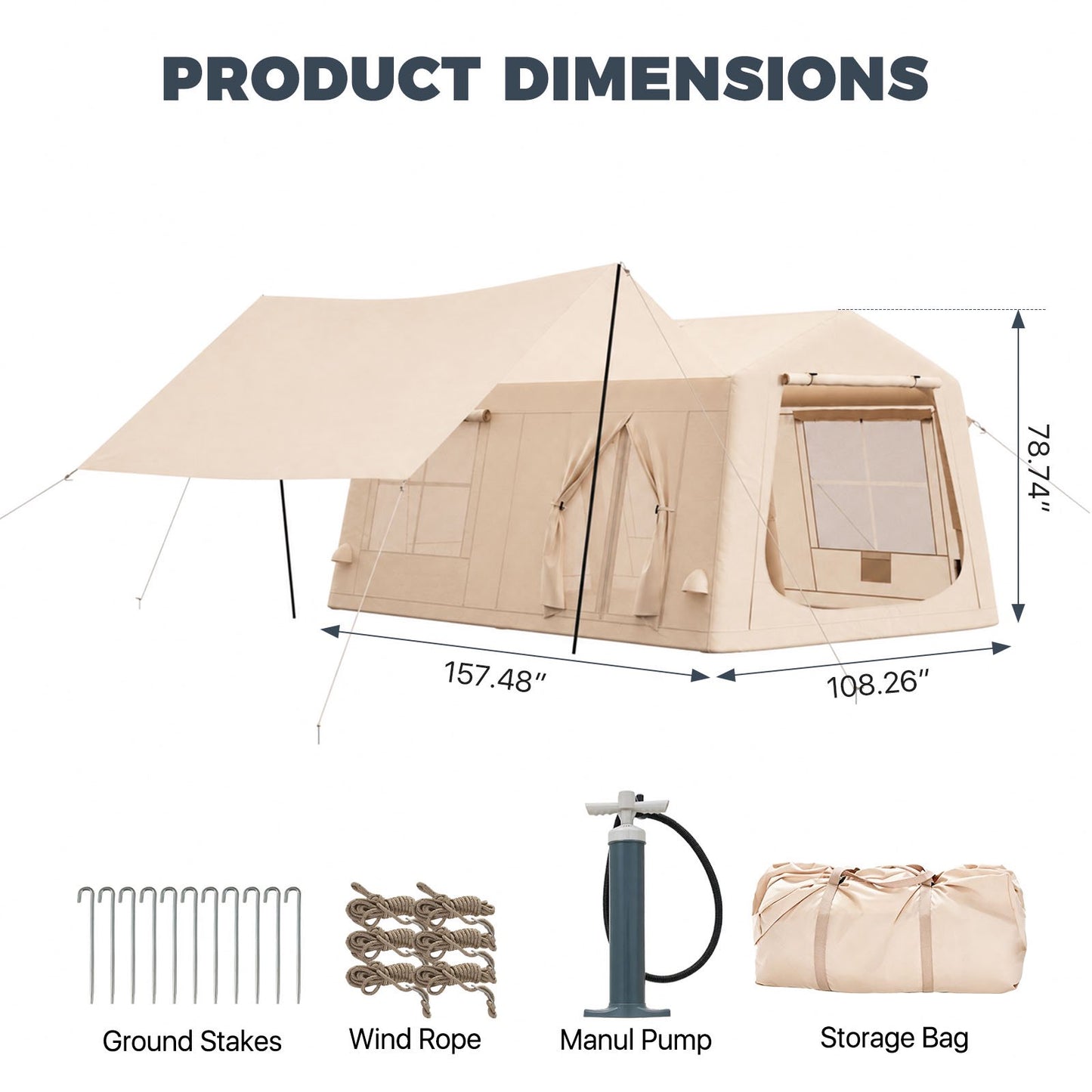 Clouddwell 8-10 Person Inflatable Camping Tent, Blow Up Family Glamping Tent with Skylight & Stove Jack, Waterproof 420D Oxford Air Tent with Hand Pump for Camping, Hiking & All-Season Use
