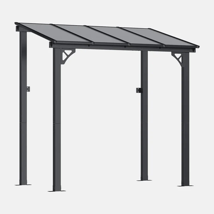 Clouddwell 8'x 5' Wall-Mounted Gazebo Pergola with Aluminum Top Frame & Polycarbonate Panel, Large Heavy-Duty Awnings for Backyard Black