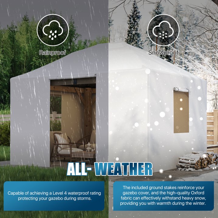 Sunmthink 12'x10' Double Top Gazebo Cover - 4-Season Enclosed Protection with Mesh Sidewalls & Waterproof Design,White (Gazebo Not Included)
