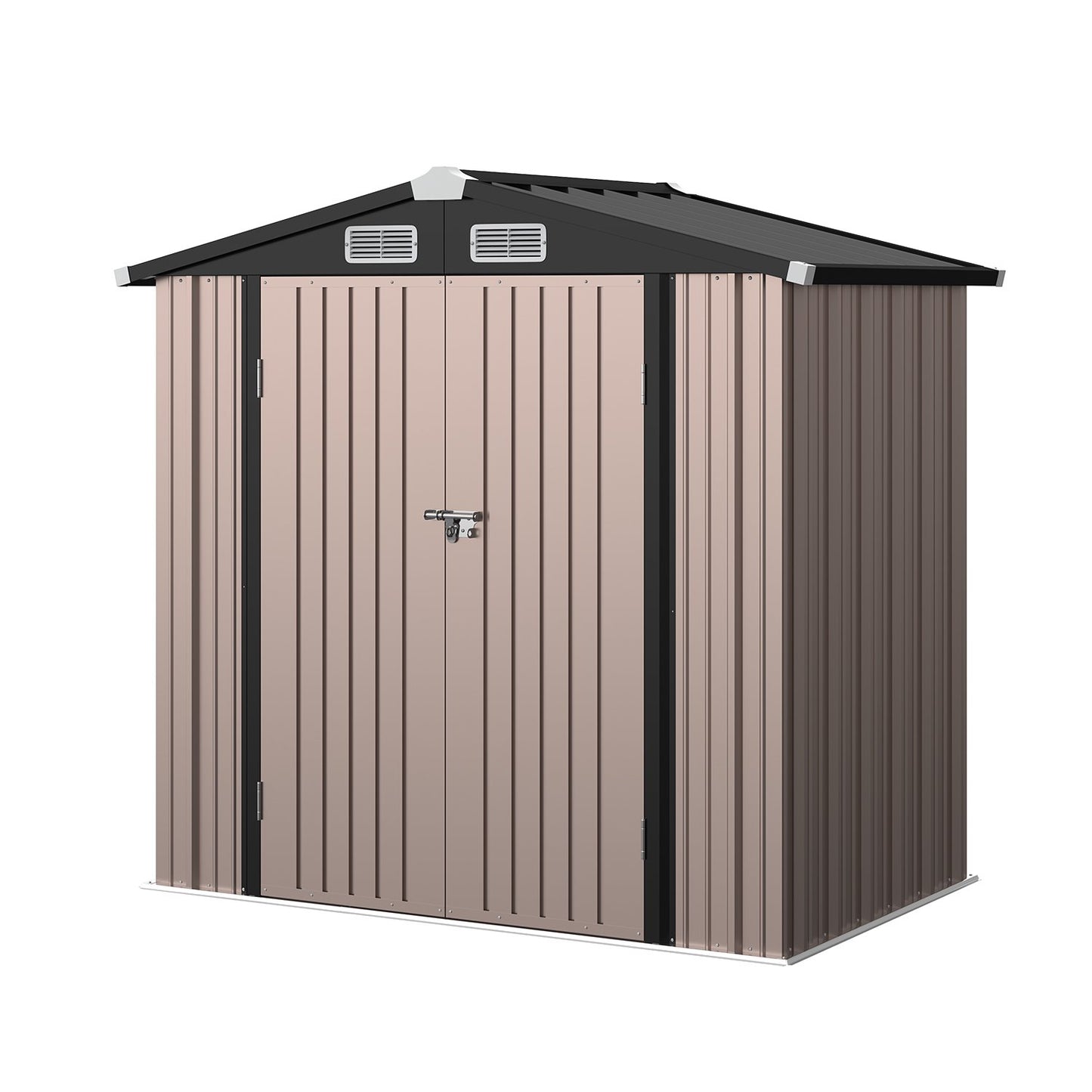 Clouddwell 6.2x4ft Galvanized Steel Storage Shed with Floor & Double Doors - Brown