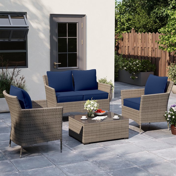 Clouddwell 4-Piece Premium Outdoor Cushion Set, 20x22x4 Inches High-Resilience Waterproof Cushions for 4-Seat Wicker Sectional(Navy Blue)