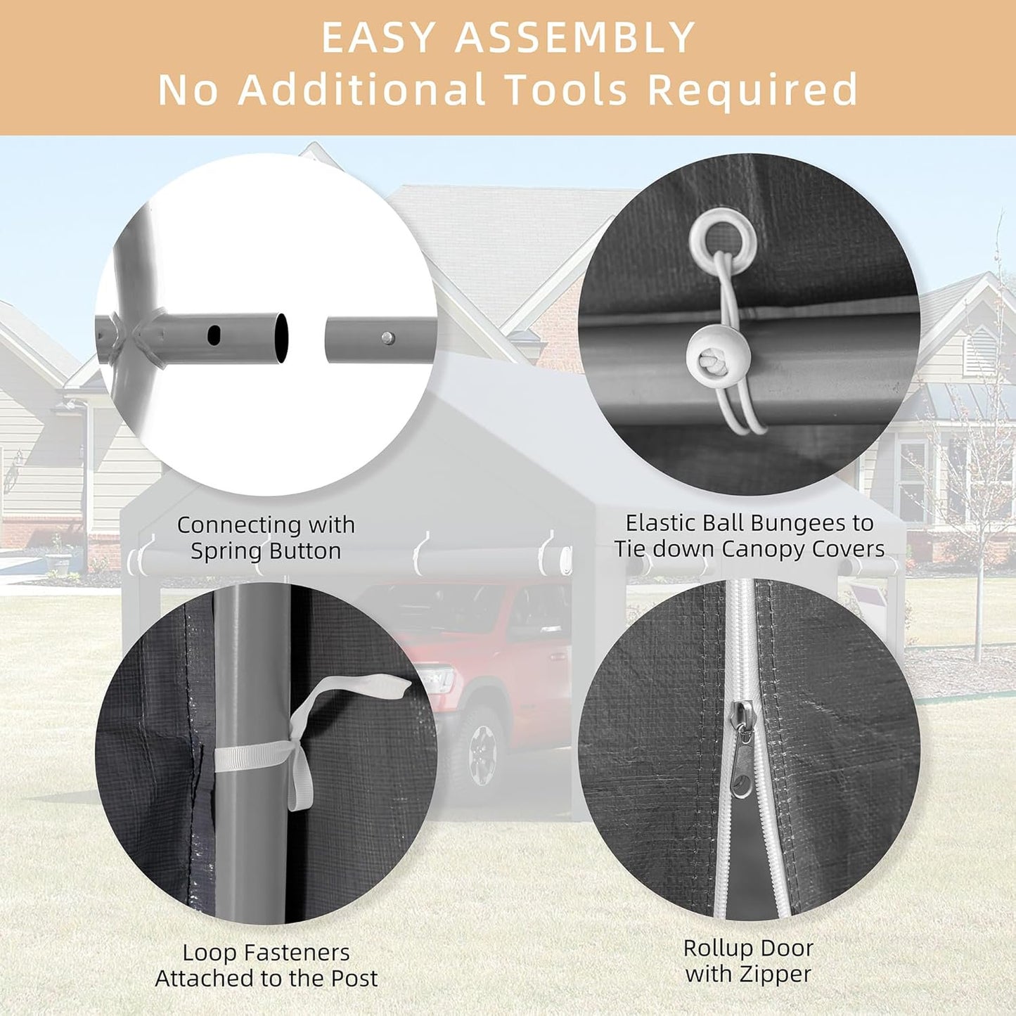 Clouddwell Carport, 12x20 FT Heavy Duty Carport with Removable Side Walls and Doors, Car Canopy with All-Season Tarp for Cars, Grey