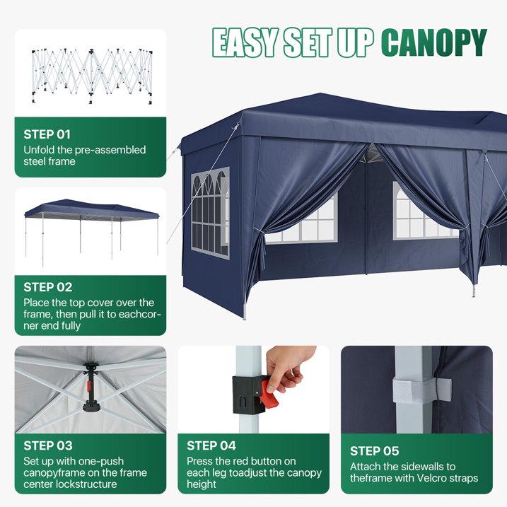 ClouDDwell Pop up Canopy, Party Tent, 10x20 ft. Portable Outdoor Event, Instant Shelter Canopy with 6 Removable Sidewalls and 1 Carry Bag, Blue