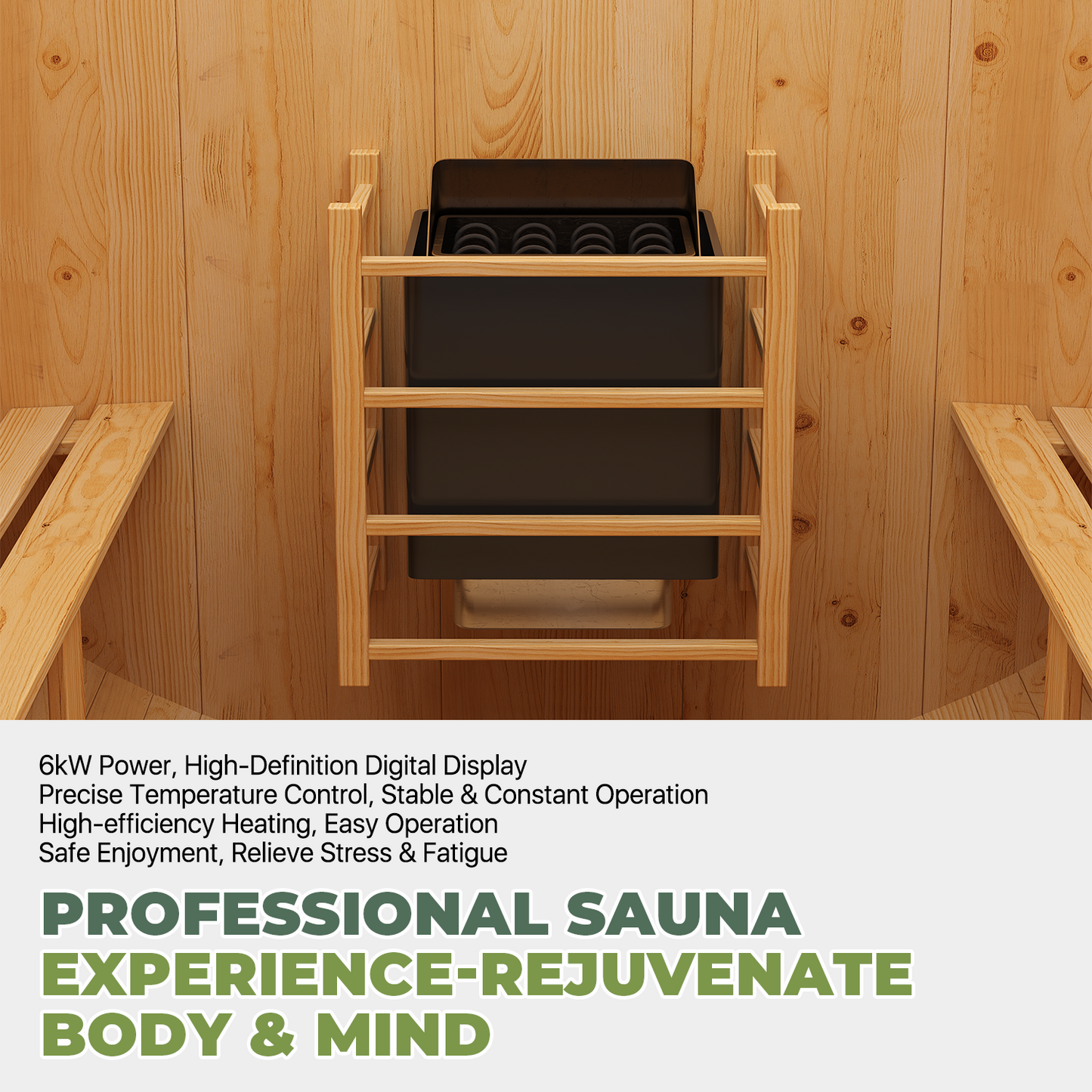 Clouddwell 4-6 Person Wood Sauna, Traditional Barrel Sauna with with 220V with 6KW Electric Heater, Steam and Wet Sauna