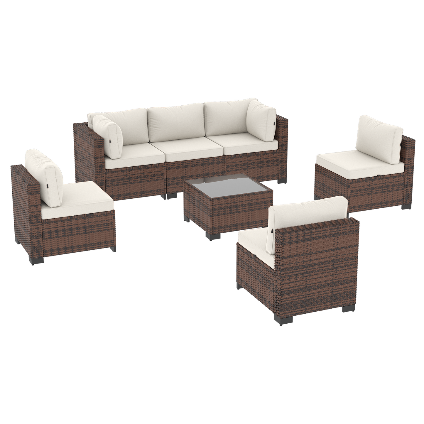 Clouddwell 7 Piece Outdoor Patio Furniture Set, Wicker Rattan Patio Sectional Sofa Sets, Off White