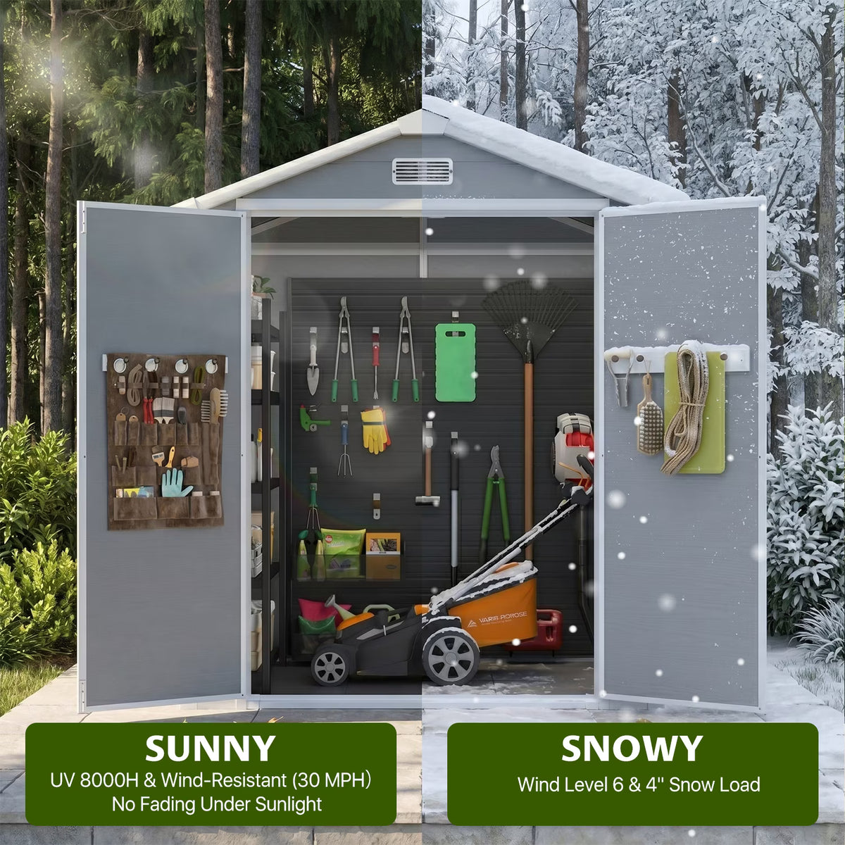 Dateyes 6 x 4 FT Resin Outdoor Storage Shed, Outdoor Sheds with Floor & Window, All-Weather Heavy Duty Plastic Shed for Backyard, Garden, Patio, Gray