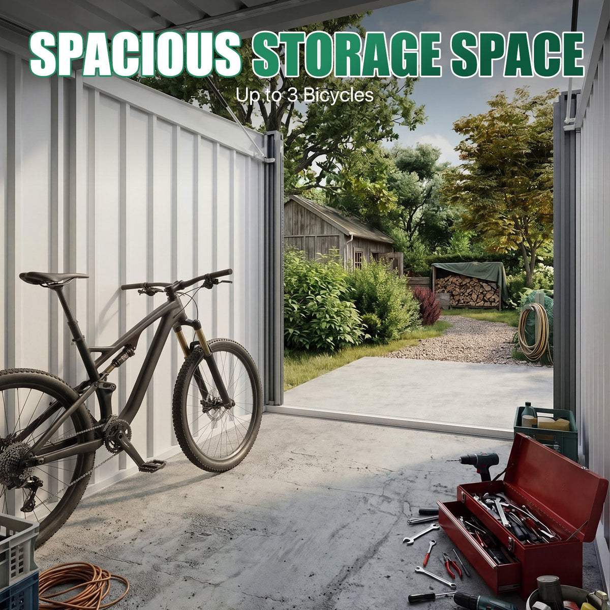 Dateyes Outdoor Storage Shed, 4.6x6.4 FT Bike Storage Shed with Flip Lid & Double Doors, Metal Outdoor Storage Cabinet for Garden, Backyard, Black
