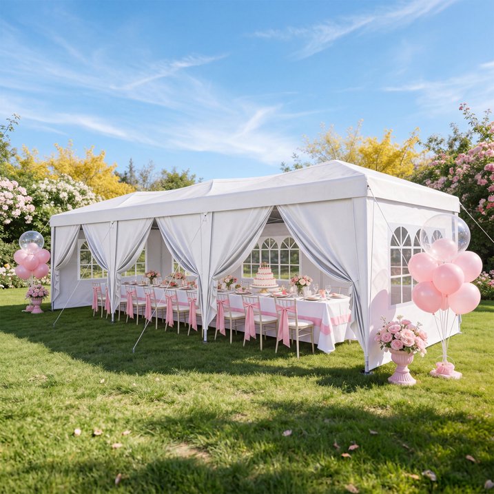 ClouDDwell Pop up Canopy, Party Tent, 10x30 ft. Portable Outdoor Event, Instant Shelter Canopy with 6 Removable Sidewalls and 1 Carry Bag, White