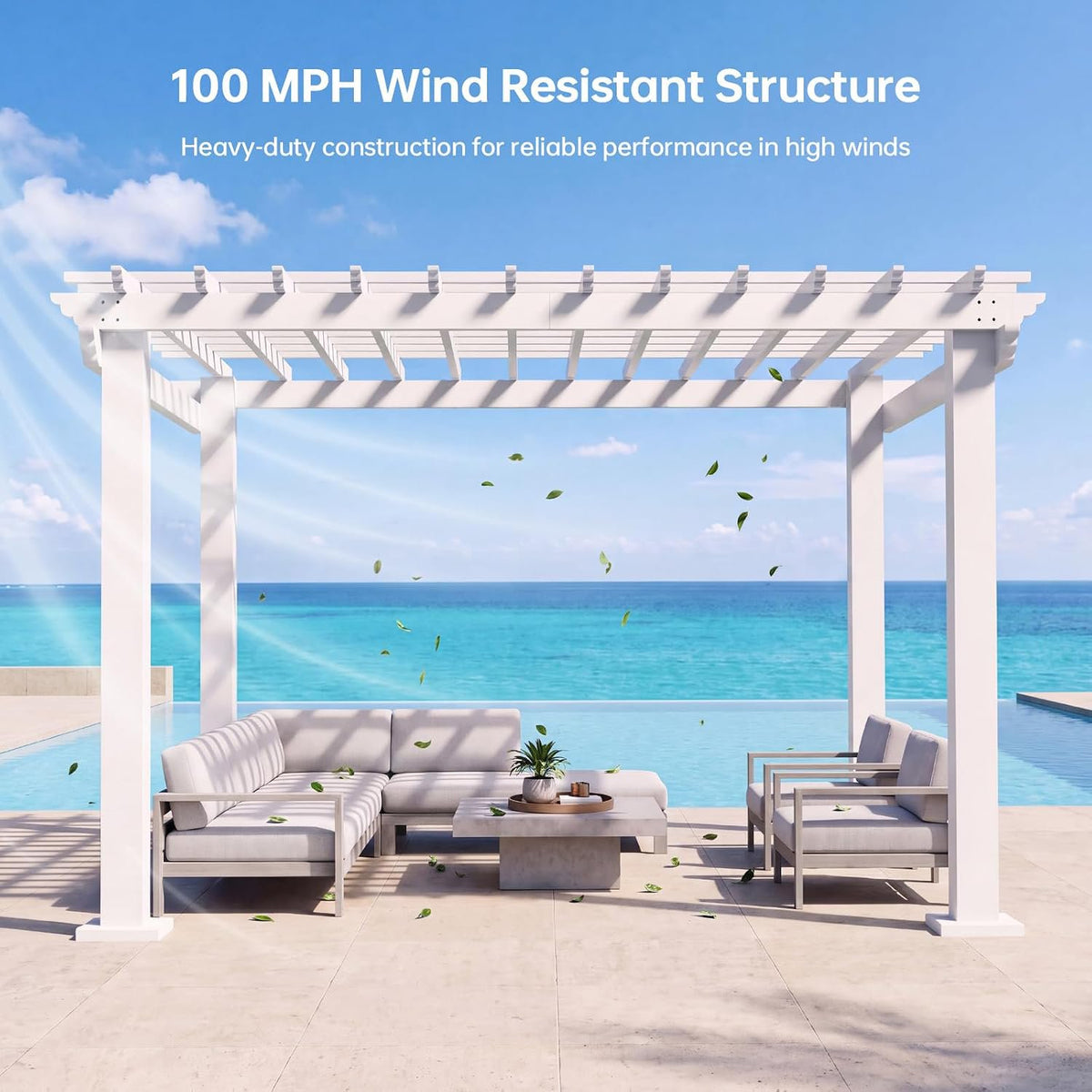 Sunmthink 12 ft x 10 ft Outdoor Patio Pergola with Lattice-Style Slatted Ceiling and Adjustable Shade Cover