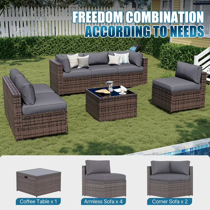 Sunmthink 7-Piece Wicker Patio Furniture Sets, Outdoor Conversation Set with 4 Inches Thick Cushions and Waterproof Cover