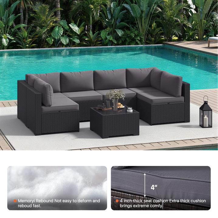 Clouddwell 7 Pieces Patio Furniture Set, All-Weather Wicker Rattan Patio Sectional Sofa Set with Coffee Table (Dark Gray) 4 out of 5 stars (4.0) | 48 ratings