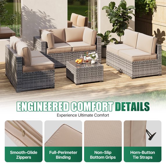 Clouddwell 14-Piece Premium Outdoor Cushion Set, High-Resilience Waterproof Cushions for 6-Seat Wicker Sectional, Comfort Upgrade (Off-White)