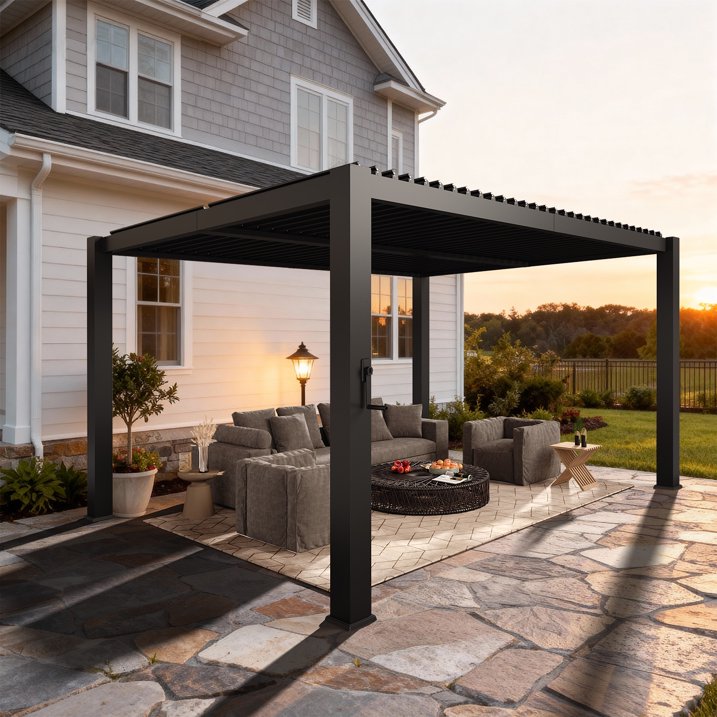 Clouddwell Louvered Pergola with Adjustable Top, 13'x10' Outdoor Metal Pergola, Gray, for Patio, Garden and Backyard