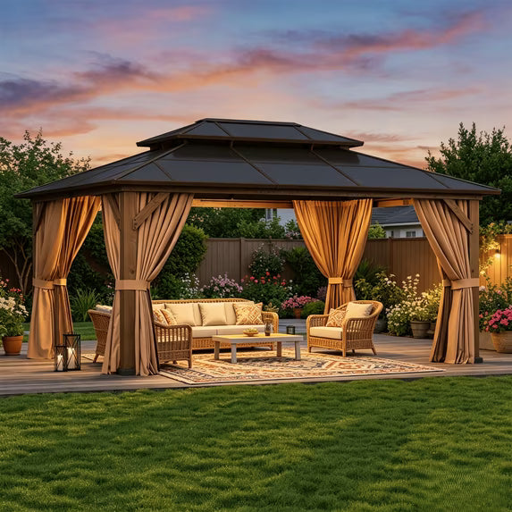 Clouddwell 12' x 16' Cedar Wood Hardtop Gazebo, Polycarbonate Double Roof, Outdoor Patio Gazebo for Backyard, Deck, Lawn & Garden