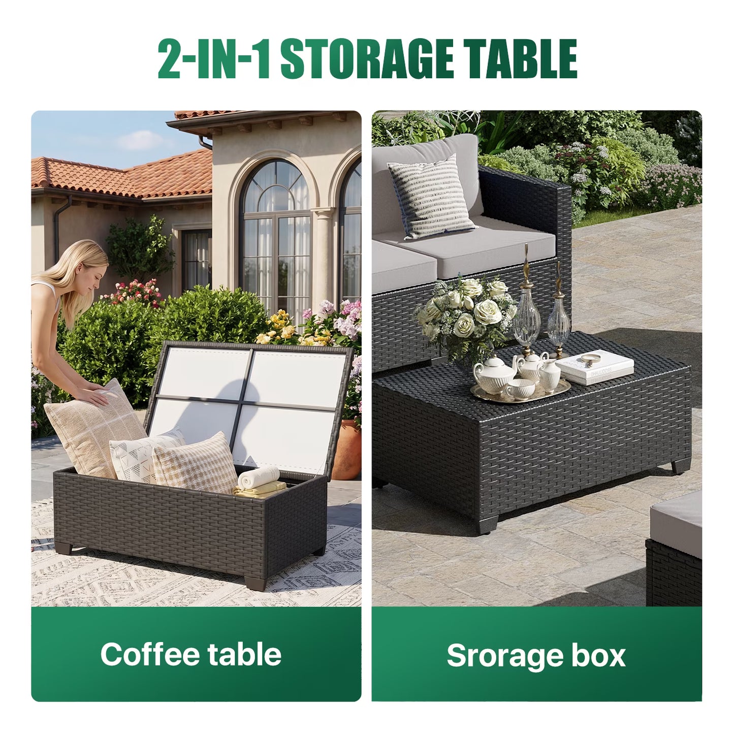 ClouddWell 6 Seat Outdoor Patio Furniture Set, Patio Conversation Sets with Thick Waterproof Cushions & Storage Coffee Table(Grey)