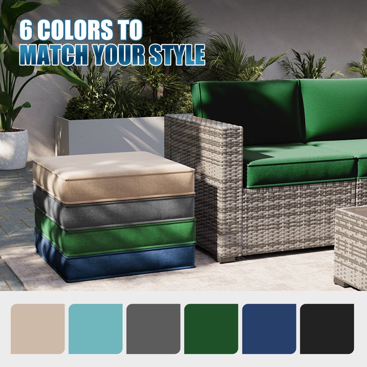 Clouddwell 7-Piece Outdoor Cushion Set for 4-Seat Wicker Sectional - Waterproof, High-Resilience Foam(Black Green)