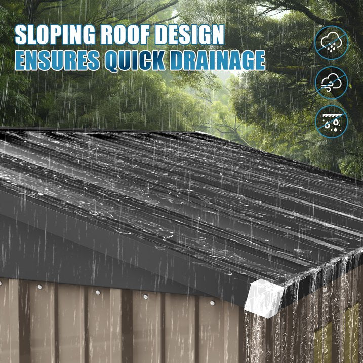 Sunmthink 6 x 4 ft Outdoor Storage Shed with Vents and Double door, Brown, with Base